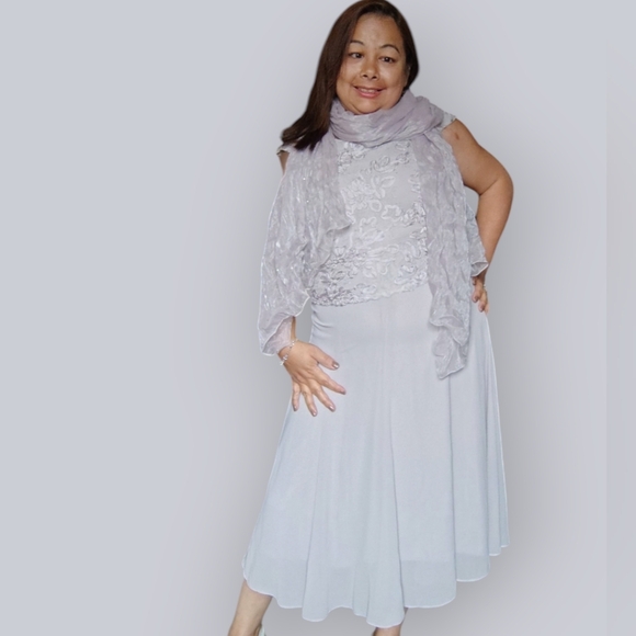 JACQUES VERT WOMENS SMALL FLORAL FORMAL GREY DRESS WEDDING PROM OR GRAD… - Picture 4 of 10